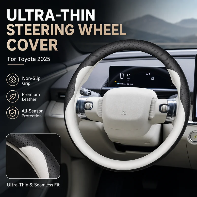

For Toyota 2025 Car Steering Wheel Cover Leather Ultra-Thin Non-Slip All-Season Interior Protective Cover