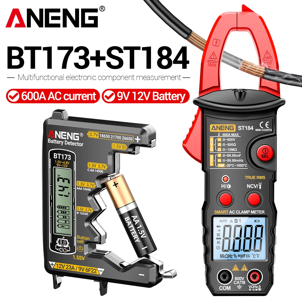 ANENG ST184 Plus BT173 Multimeter 6000 Zählungen Zangenamperemeter Batterietester-Set HD-Bildschirm AC-Spannung Universaldetektor-Werkzeug