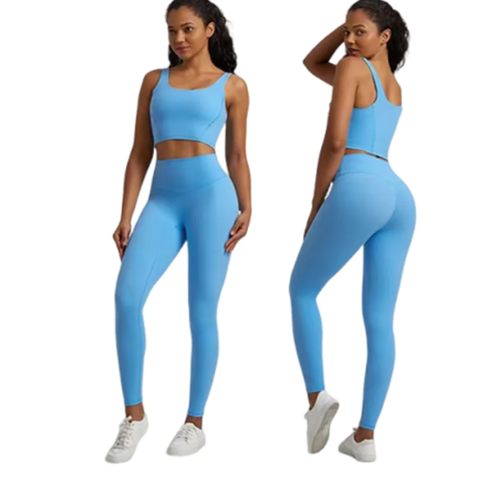 

Lemon Gym Yoga Set Tight Leggings Sports Fitness Bra Top 2pc Suit Comprehensive Training Jogging Women Round Neck U Shape