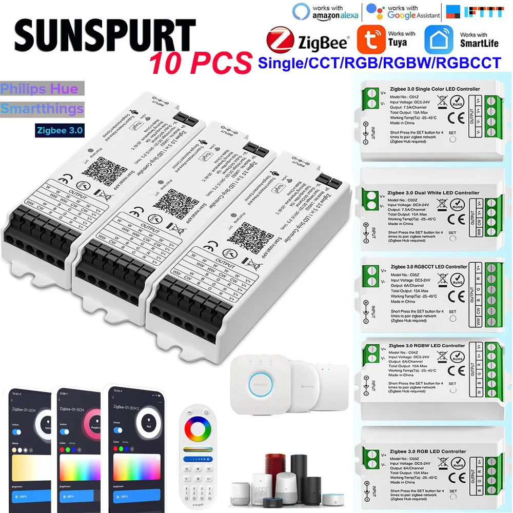 

5Zigbee LED 3.0GHz Driver WiFi 5IN1 CCT RGB RGBW RGBCCT dimmer LED Strip Hue Bridge Tuya Dual Mode Gateway DC5V-24V Smart Things