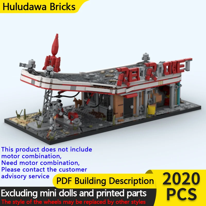City Street View Model MOC Building Bricks Fallout Gas Station Modular Technology Children Holiday Gifts Assemble Toys Suit