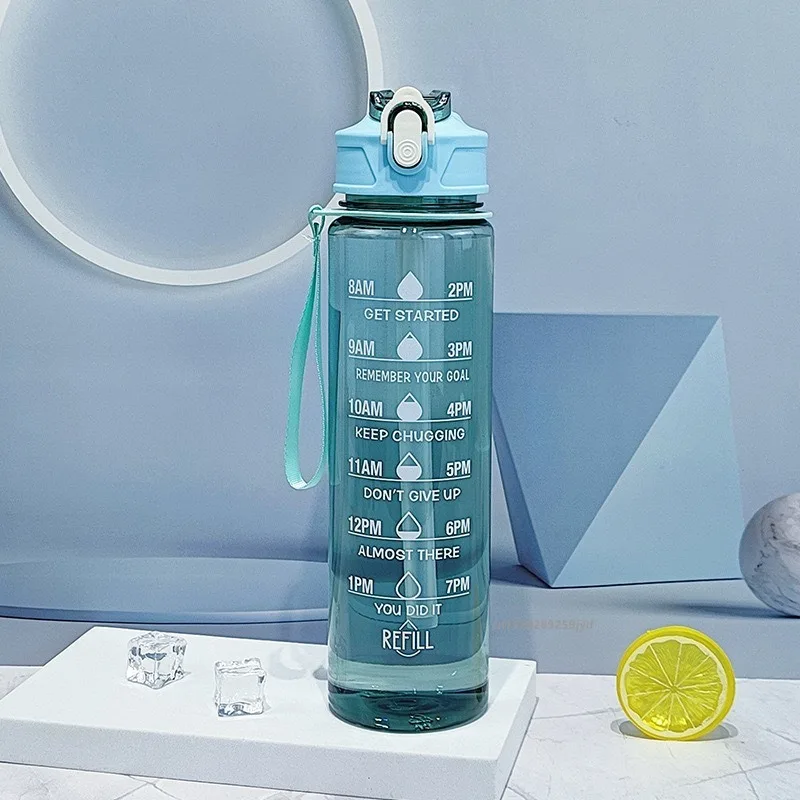 800ml/27oz Large Capacity Sports Water Bottle Leak Proof Plastic Drinking Cup With Time Scale Suitable For Travel Fitness Sports image 6