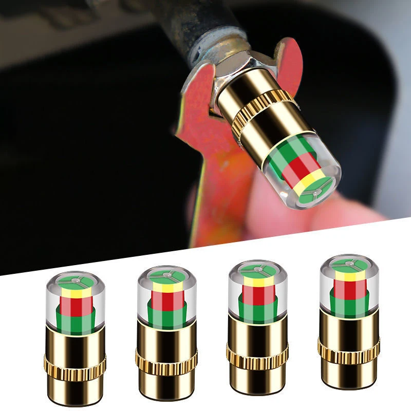 

Car Tire Pressure Gauge Indicator Alert Monitoring Valve Indicator Valve Detection Cap Sensor Tire External Tools Kit 4pcs