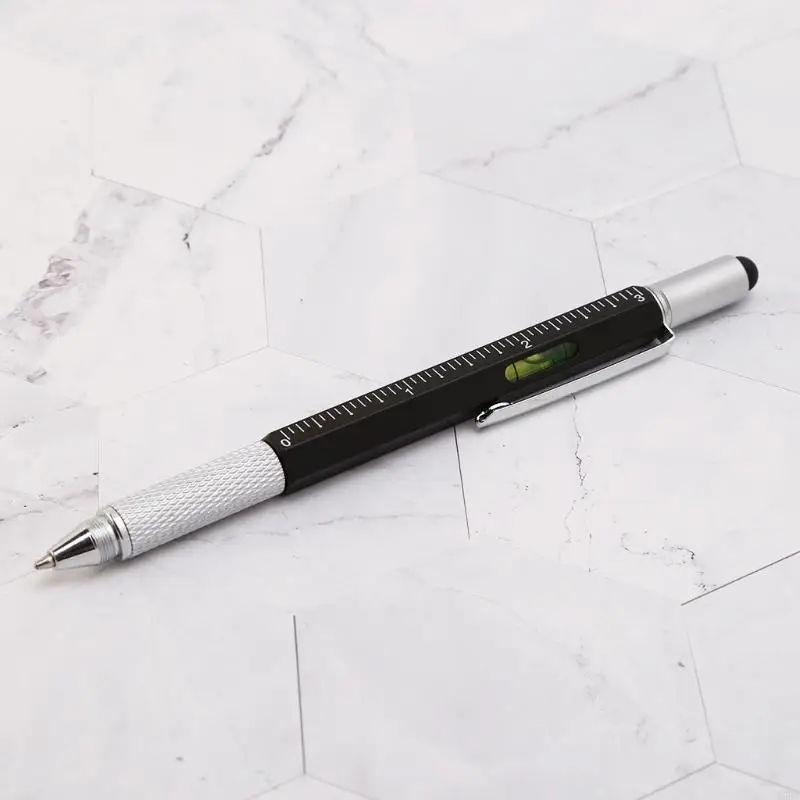 T5EA 6 في 1 Metal Pen أداة متعددة الوظائف الأداة الحبر القلم القلم الحاكم مستوى الروح
