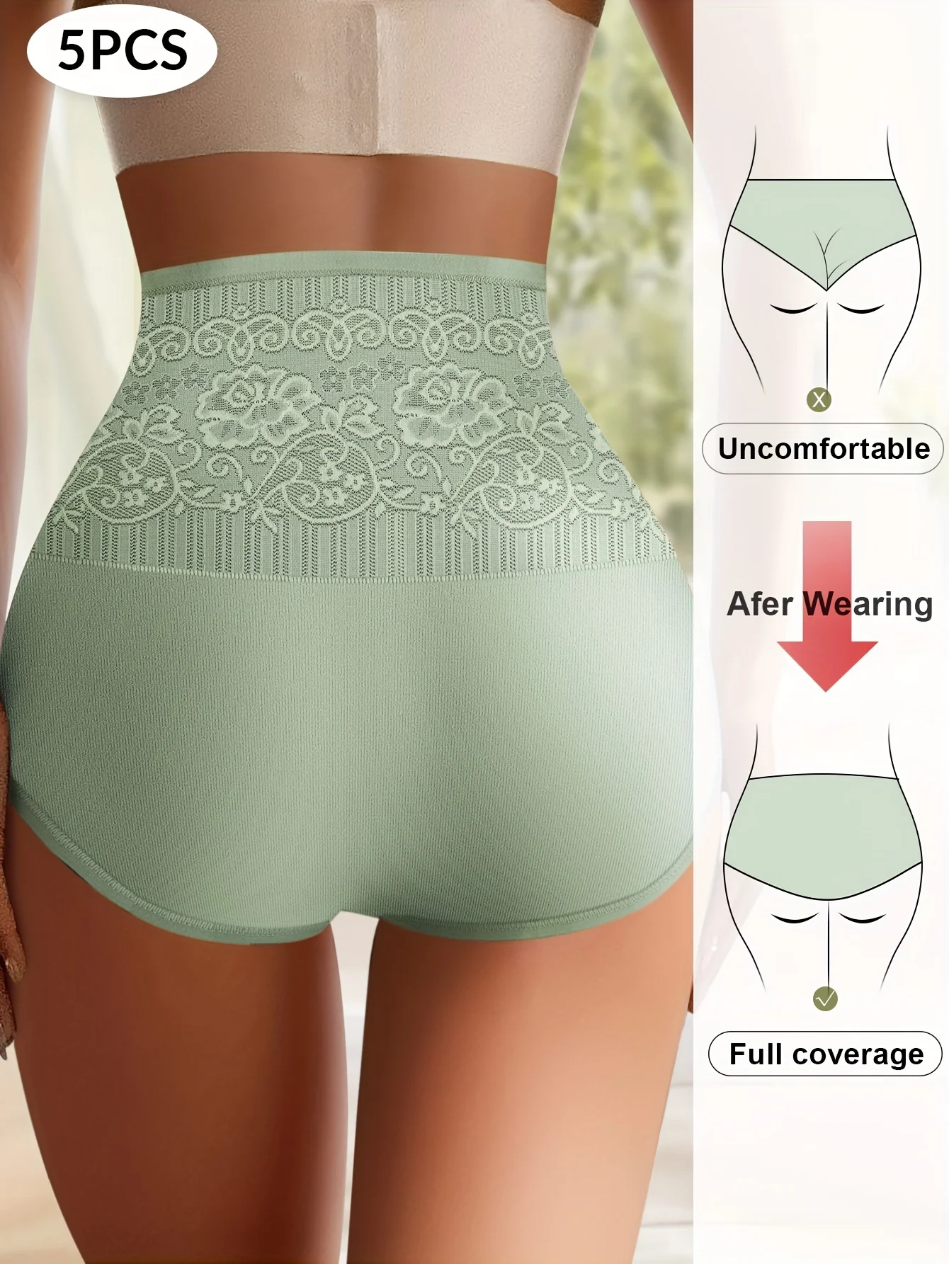 5 Pairs High Waisted Tummy Tuck Women\'s Panties Jacquard Hip-Hugging Triangle Pants Drawstring Cotton Comfortable and Breathable
