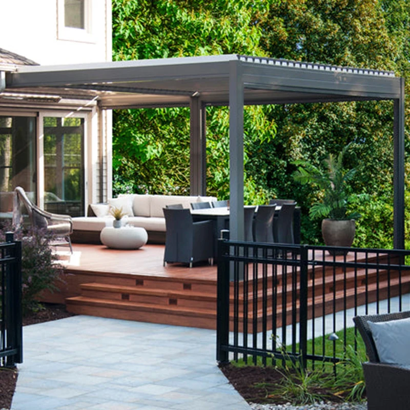 Wholesale 13'x11' Outdoor Cedar Framed Pergola Gazebo With Black Steel Hardtop Roof Waterproof Aluminum Frame