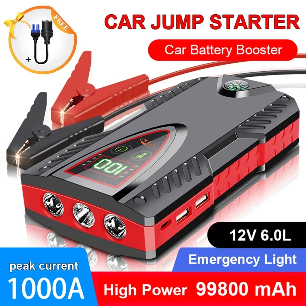 

99800mah 1000A Car Jump Starter Portable Power Bank Booster Starting Device Starten Charger For Cars 12V 6.0L Articles For Cars