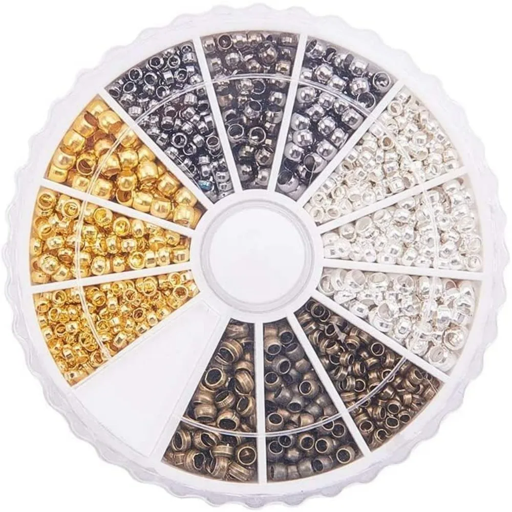 About 1440 Pcs Brass Tube Crimp Beads Cord End Caps Diameter 2mm 2.5mm 3mm for Jewelry Making 4 Colors