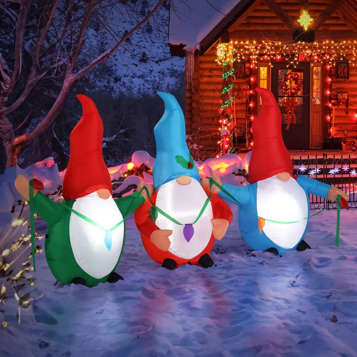 3 dwarf elves decorated Glow Christmas Inflatable decorated patio decorated 6.6 feet with LED-lights