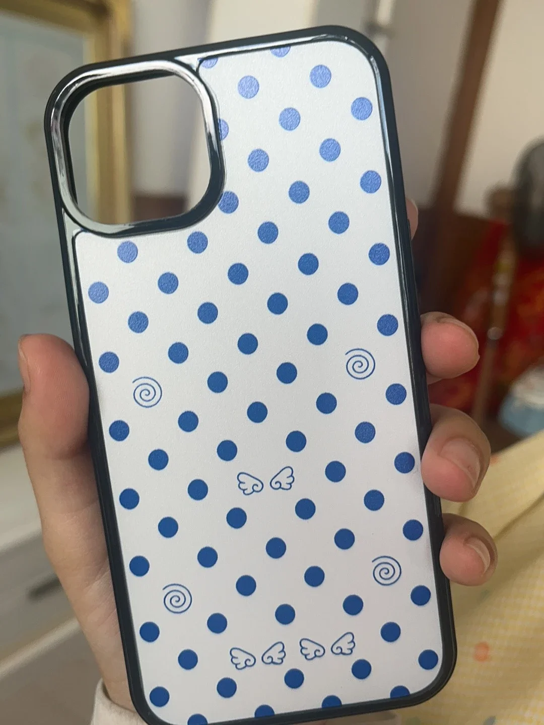 Korean Ins Blue Polka Dot Wings Cartoon Phone Case For iPhone 18 17 16 15 14 13 12 11 PRO MAX XR XS 7 8 PLUS Y2K Kawaii Cover