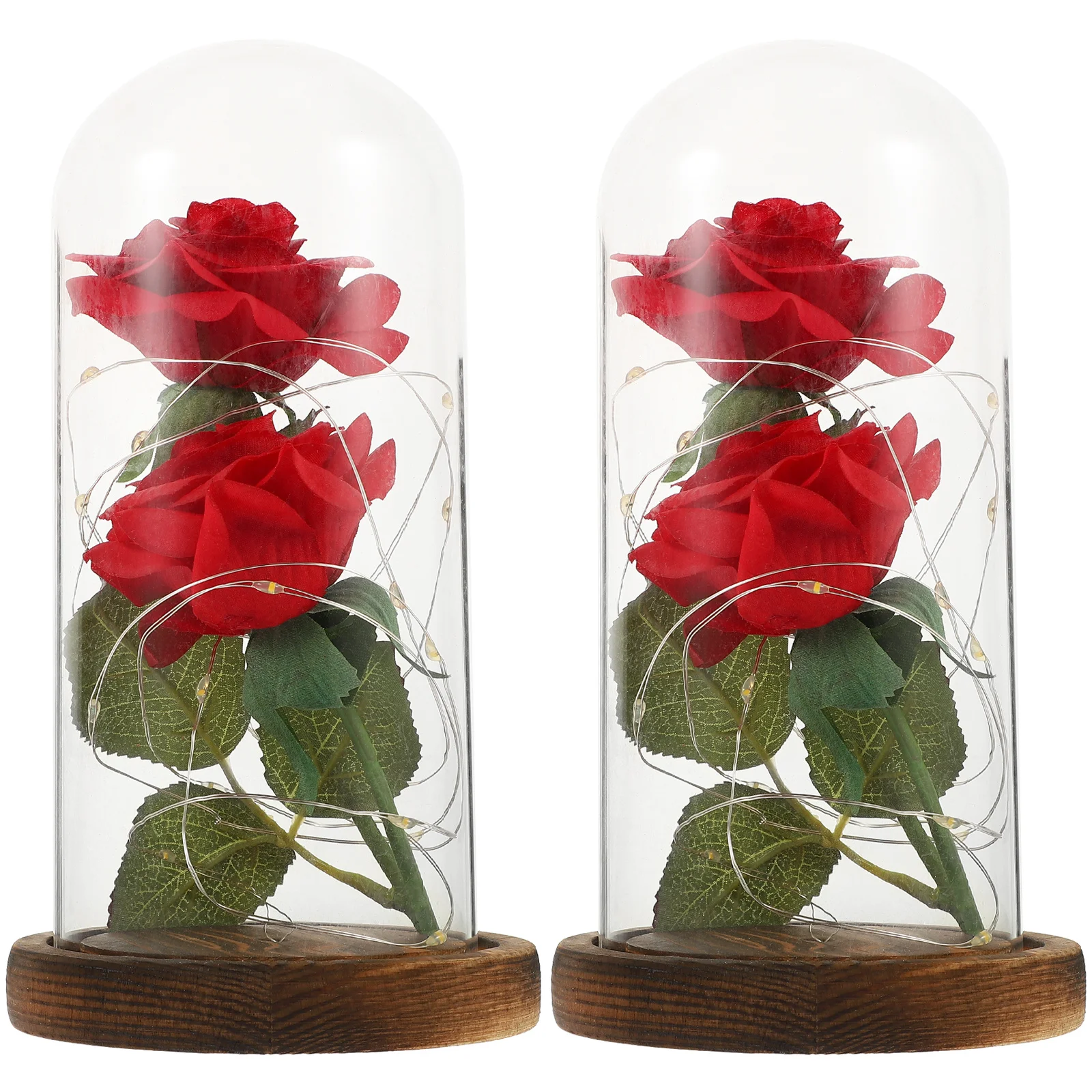 

2 LED Decorative Lamp with Clear Glass Cover Brown Wood Base Powered Romantic Desk Light for Living Room