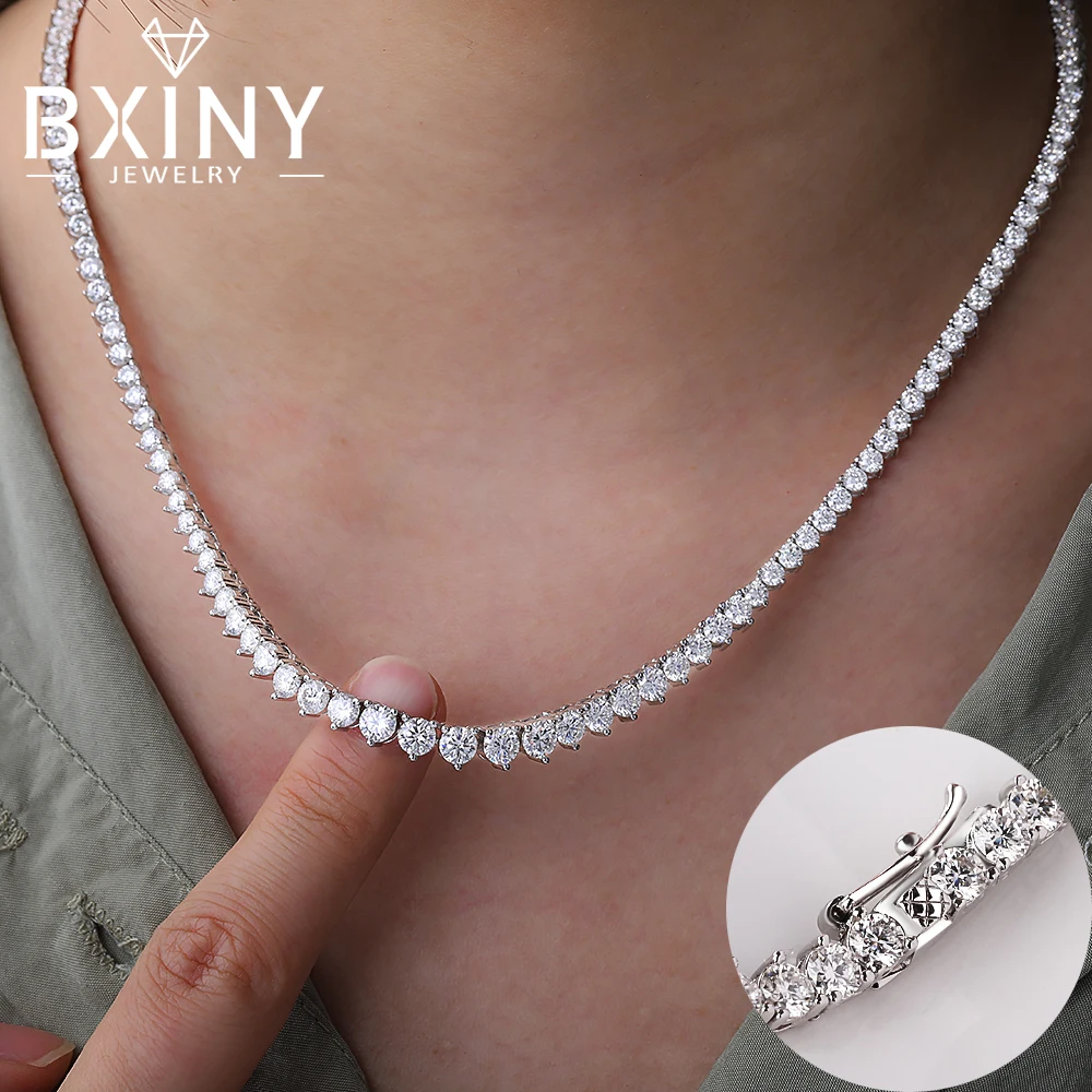 BXINY 3-Claw Gradient All Moissanite Tennis Necklace S925 Silver GRA Certified 3-4.5mm Lab Diamond for Women Chains Gift Jewelry