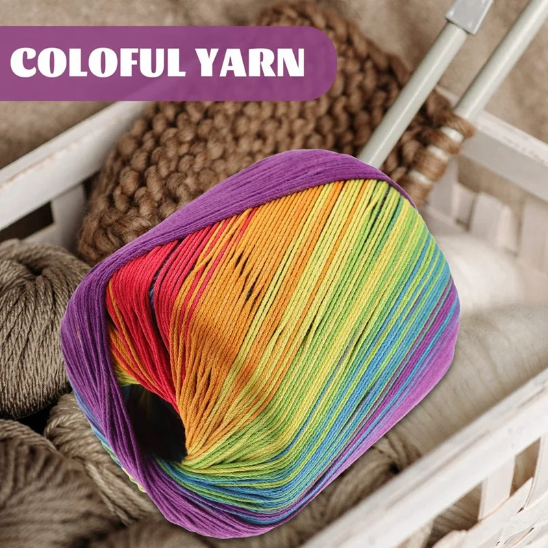 40G/Ball Colorful Lace Cotton Yarn Segmental Dyeing Gradient Yarn DIY Hand Knitting Crochet Garment Doll Lace Yarn Well-Made C