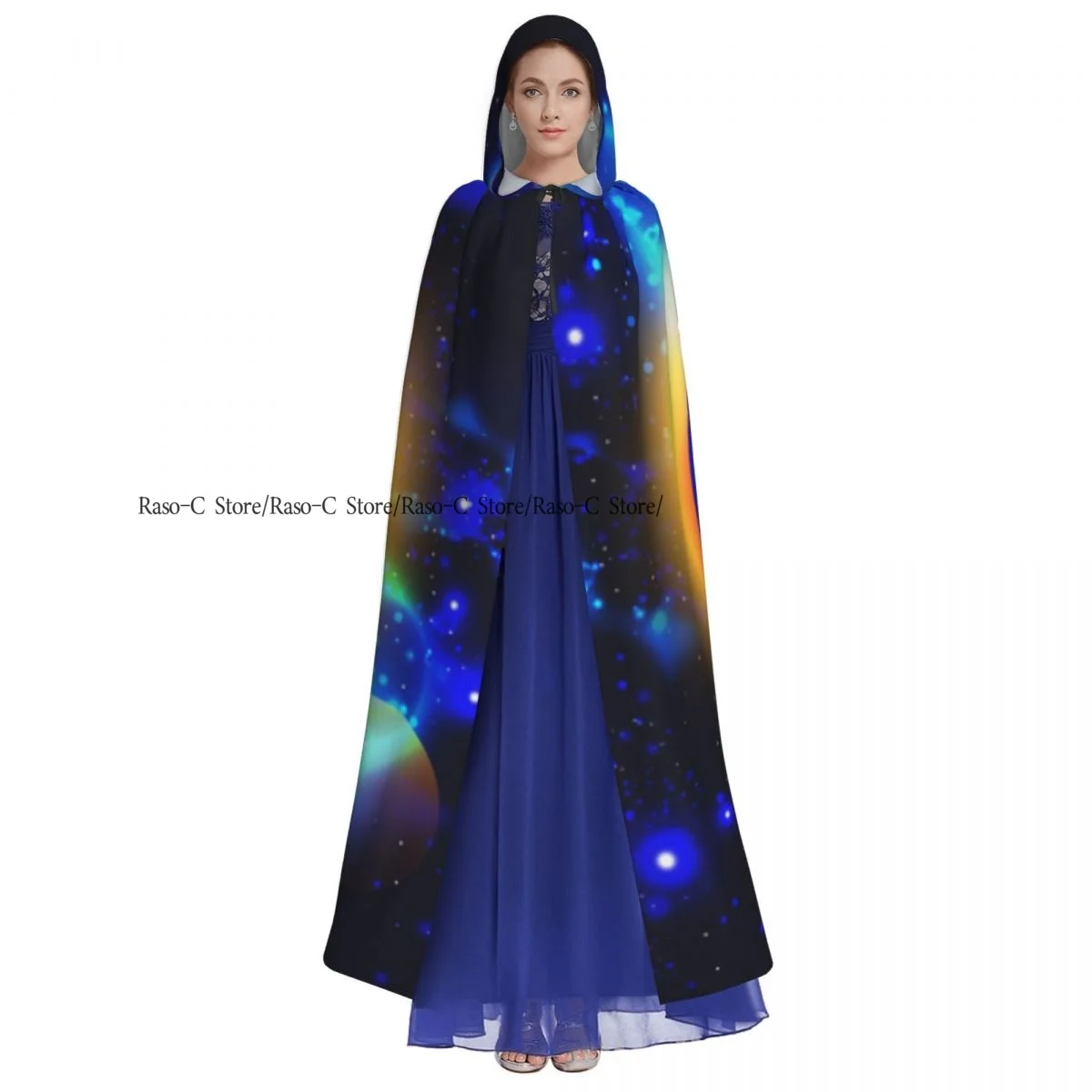 Unisex Witch Party Reversible Hooded Adult Vampires Cape Cloak Space Planets Stars