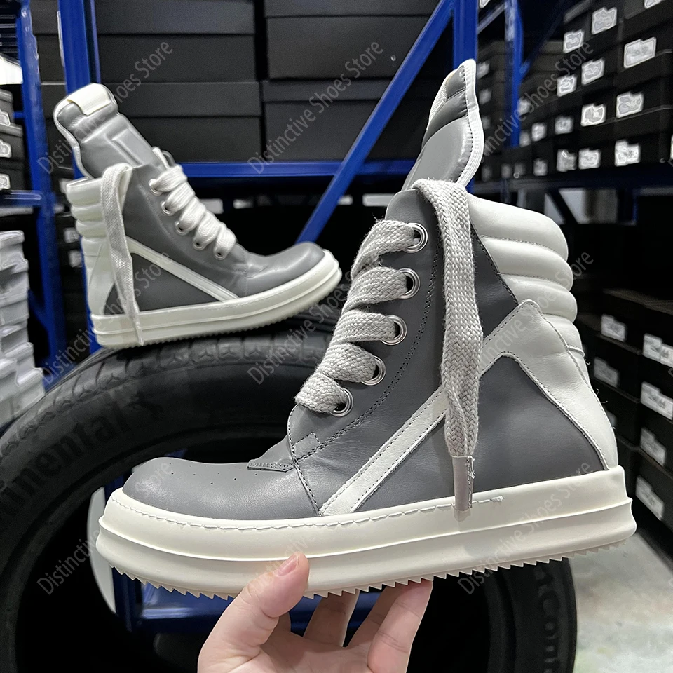 

Men's Inverted Triangle Shoes Genuine Leather Jumbo Shoeslaces Fashion Boots For Women RO Vintage Original High Street Sneakers