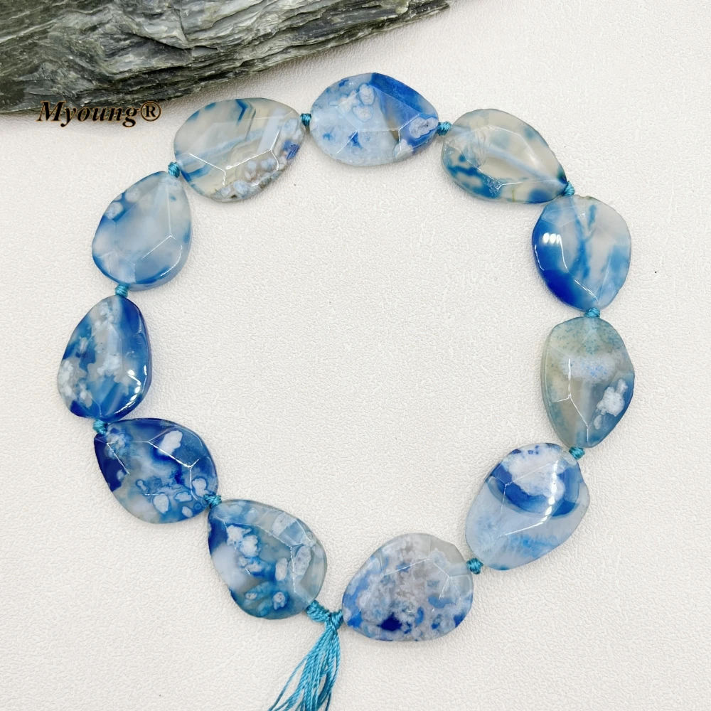 Large Faceted Natural Blue Sakura Quartz Cherry Agates Stone Slice Pendant Beads MY230711