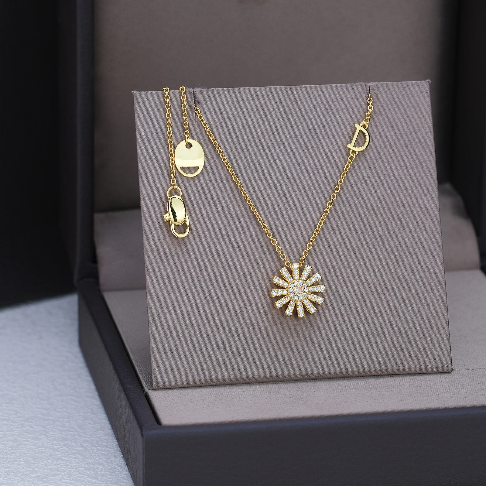 925 Sterling Silver Sunflower Pendant Necklace Daisy Necklaces Luxury Shining Zirconia High Quality Platinum Plating Length 50cm