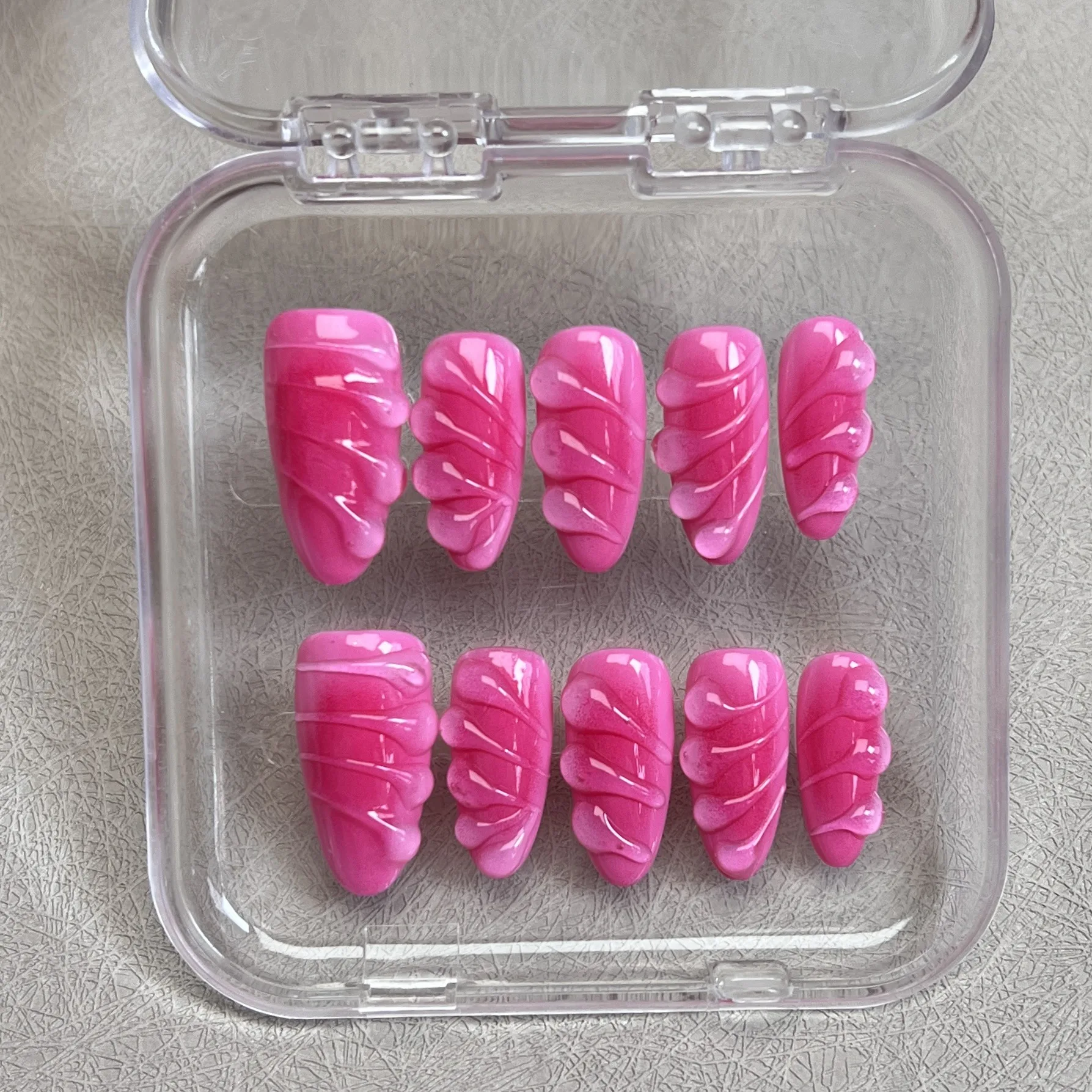 

10pcs Handmade Press on Nails Dragon Fruit Color Almond Fake Nail Patch Wearable Full Cover3D Korean False Nail Tips with Box