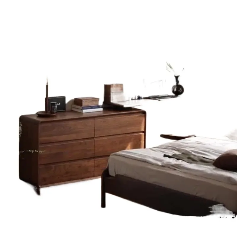 Black walnut dresser six-chest cabinet integrated combination bedroom simple telescopic desk solid wood storage cabinet