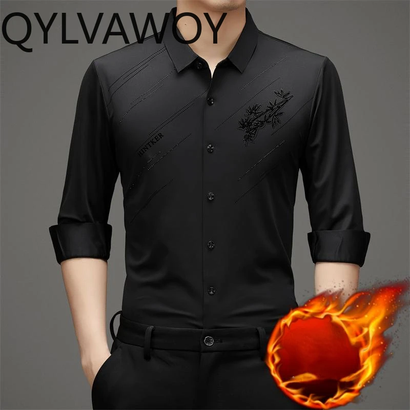 

QYLVAWOY Mens Shirts Autumn Winter Shirt for Men Clothes Business Casual Long Sleeve Top Thickened Warm Shirt Lapel Color 2024