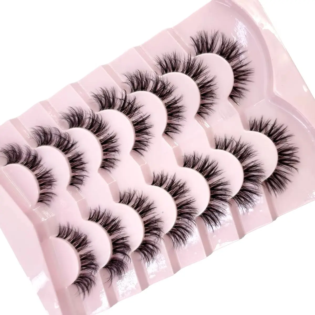 7 Paar falsche Wimpern mit transparentem Stielcluster, natürliche Wispy-Wimpern, wiederverwendbar, handgefertigt in 5D, geeignet für Anfänger