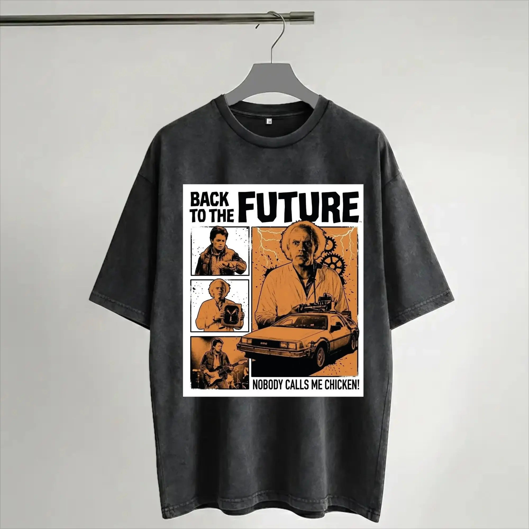 Summer Back to the Future Time Machine Washed Shirt Merch Oversize T-Shirt  Men Women Tee