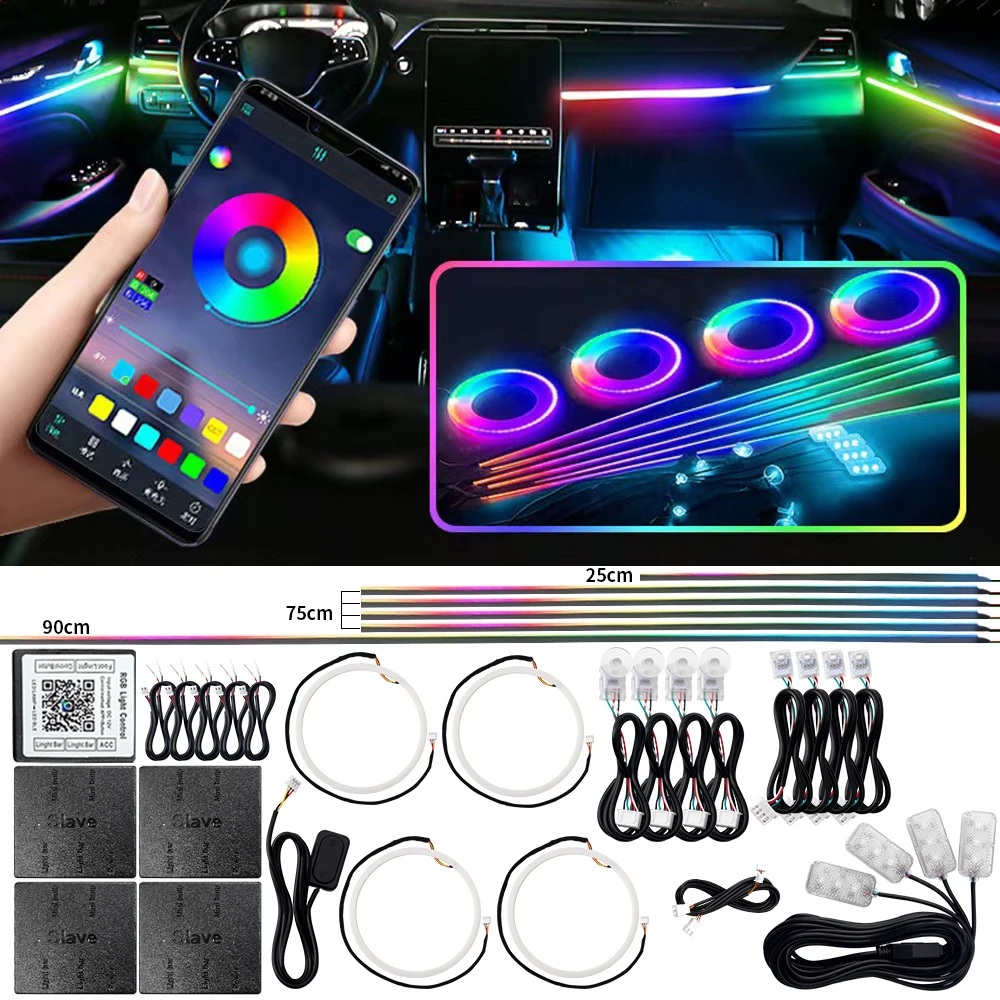 6/10/14/18/22 in 1 Led Car Ambient Lights RGB 213 64 Color Acrylic Strips Symphony Streamer Interior Rainbow Atmosphere Lamp Kit