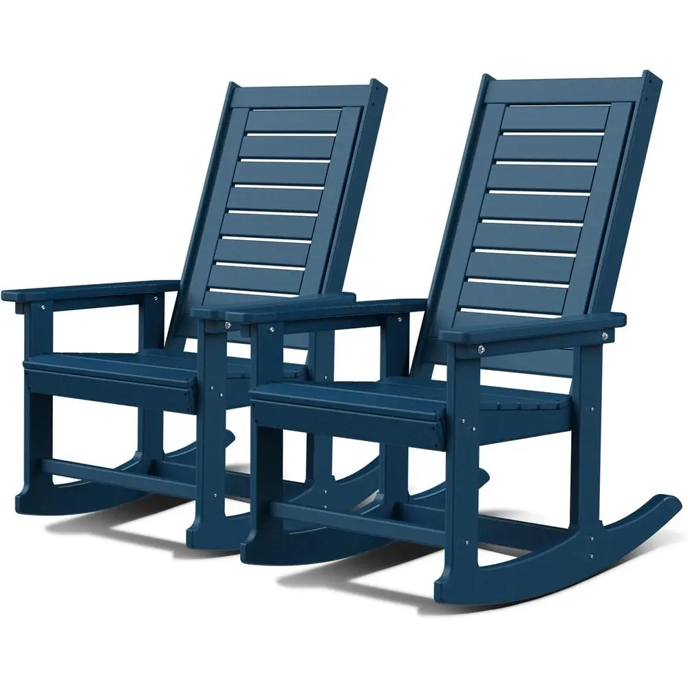 

Синие кресла-качалки из HDPE с высокой спинкой, увеличенного размера, комплект из 2 штук, для улицы, патио, веранды или сада