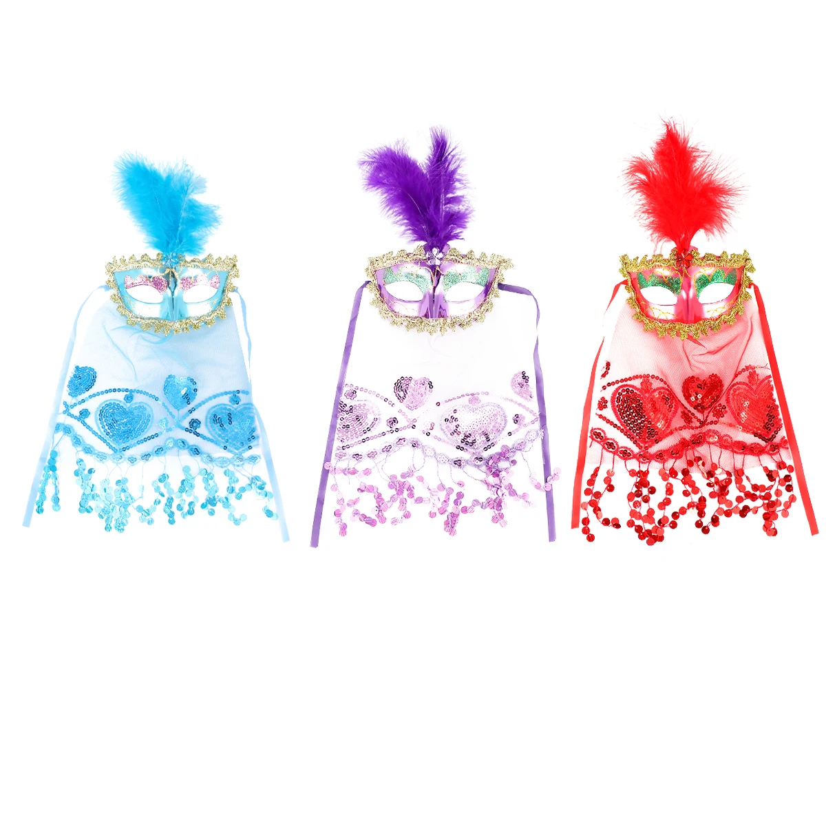 

3pcs Veil Plastic Mask Halloween Cosplay Masquerade Belly Dance Masks for Lady (Blue Purple Red for Each 1pc)