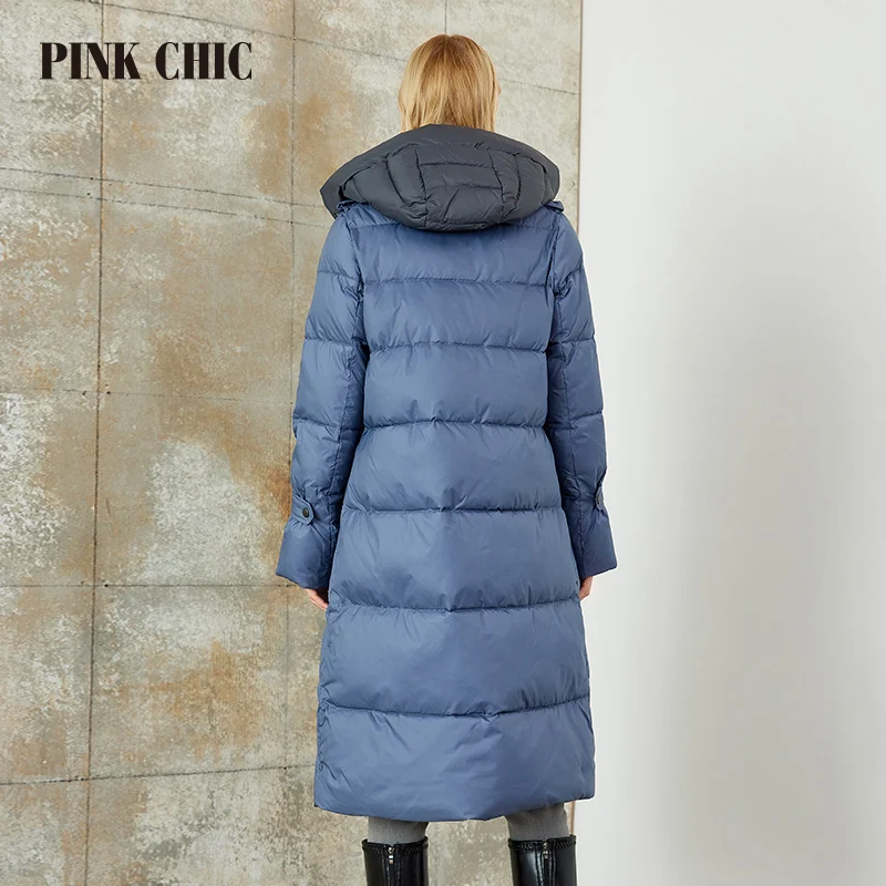 PINK CHIC 2023 Winter Coat Women Down Jackets Fashion Classic  Warm  Hooded Long Women\'s  Fake Two-garment Parka Female W8265