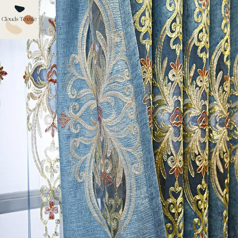 

Custom Size！！European Style Atmospheric Hollow Embroidered Light Luxury Blackout Luxury Curtains for Living Dining Room Bedroom