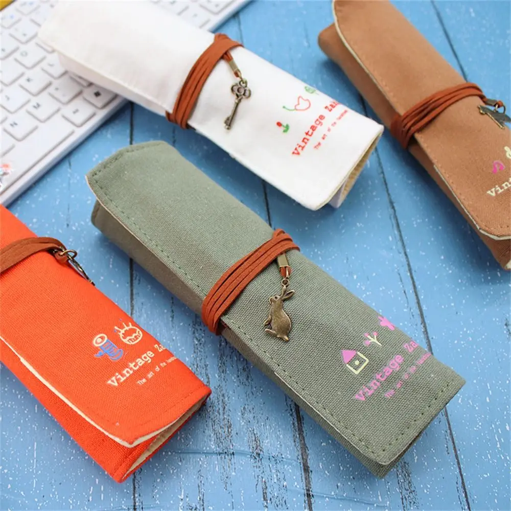 

12 Holes Pencil Case Roller Pencil Pouch Pen Bag Roll Up Pen Bag Retro Style Cloth Roll Pencil Bag School Supplies