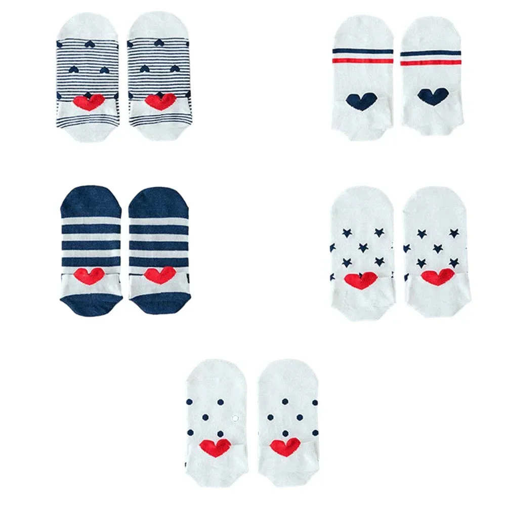 

Womens Ankle Socks Cotton Breathable Short Socks Love Heart Stripe Design Ladies Casual Socks