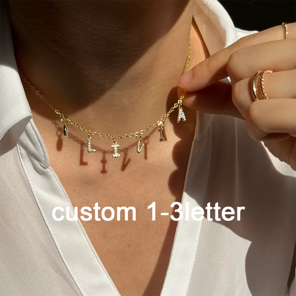 Personalisierte 3D-Bubble-Namenskette mit dicker Kette für Damen, Edelstahl-Initialen-Anhänger, Namensschild, neuer personalisierter Schmuck, Mama-Geschenke
