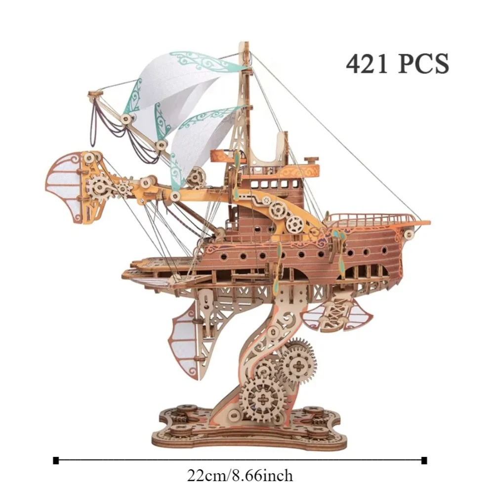 Zusammenbau: Fantastisches Raumschiff-Modell, Fantasy-Luftschiff, Kunsthandwerk, DIY 3D-Holzpuzzle, handgefertigte Sammlung, Schiff, Baustein-Sets