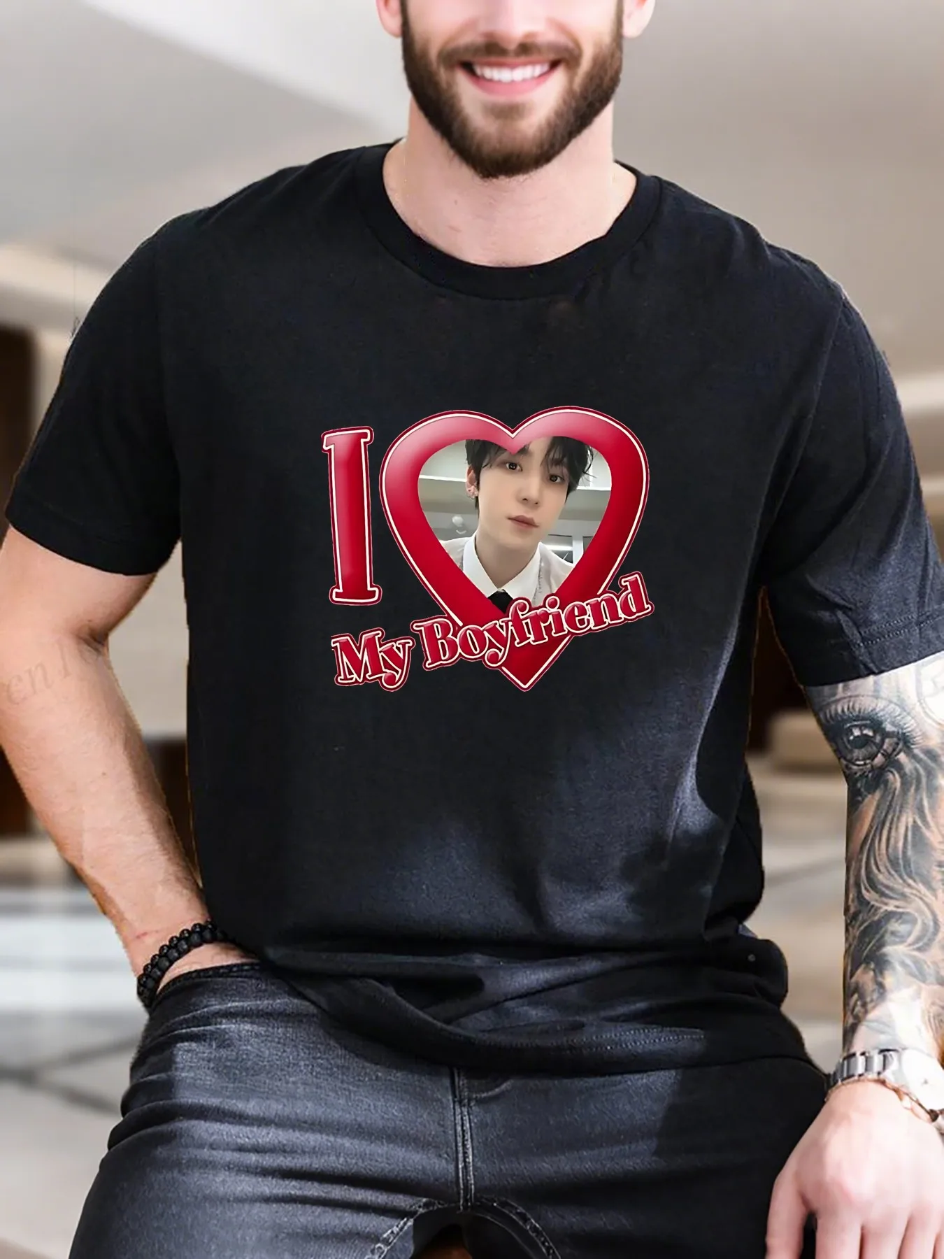 

New Arrival Fashion Men's Graphic Print Short Sleeve T-Shirt Heart Chest Design 100% Cotton Breathable Comfortable Casual Summer