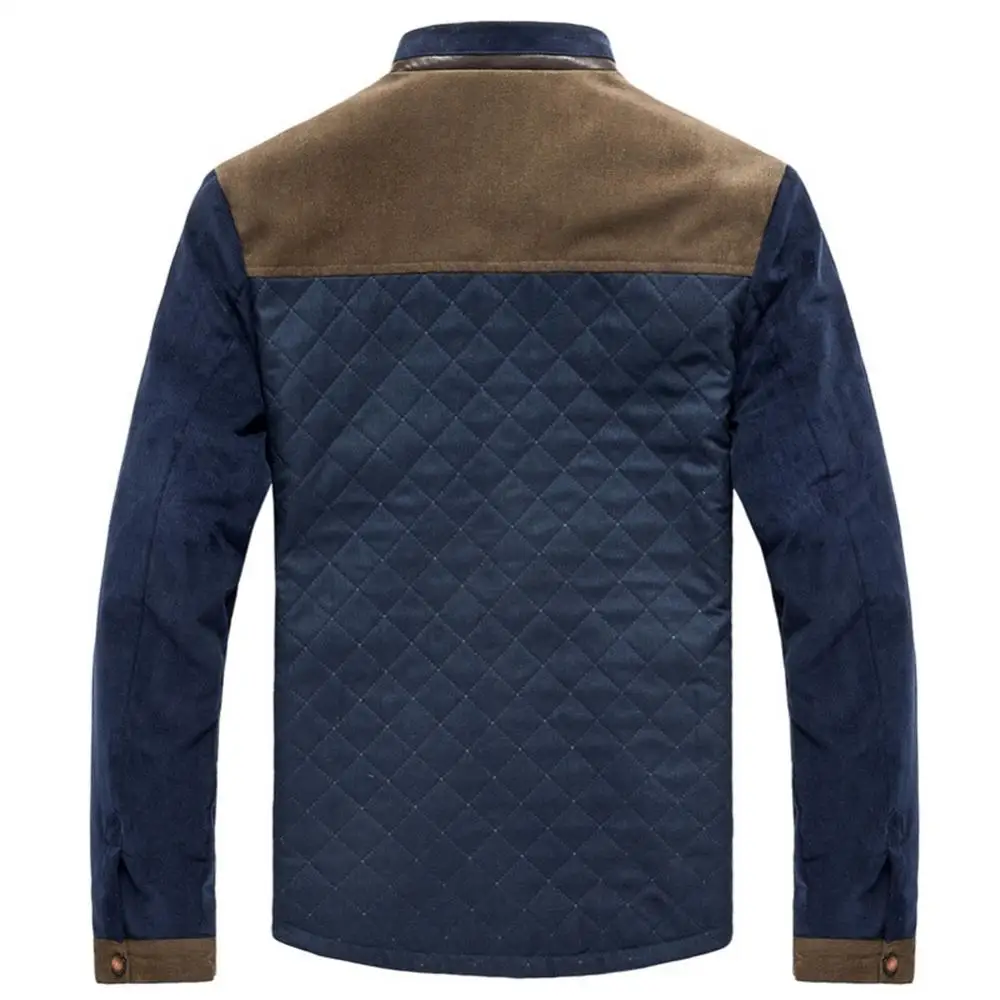 Corduroy Men Jacket Long Sleeve Stand Collar Color Block Buttons Up Baseball Jacket Loose Casual Jacket Men's Cargo Jackets