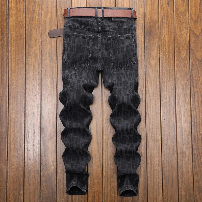 2024Autumn New Personalized Embroidered Jeans Men's Korean Style Fashion Letters Vintage Print All-Matching Skinny Trousers