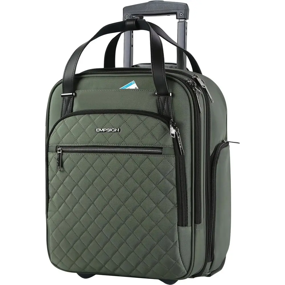 

16 Lightweight Wheeled Carry-On Bag - Multi-Purpose Army Green Overnight Weekender for Travel & Business