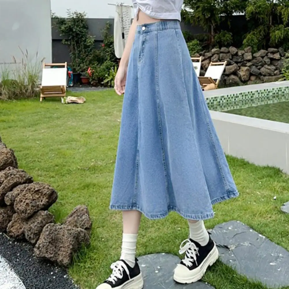 2025 Denim Skirt High Waist Ladies' A-line Large Umbrella Skirt High Waist Loose Korean Version Denim Skirt Half Body Skirts