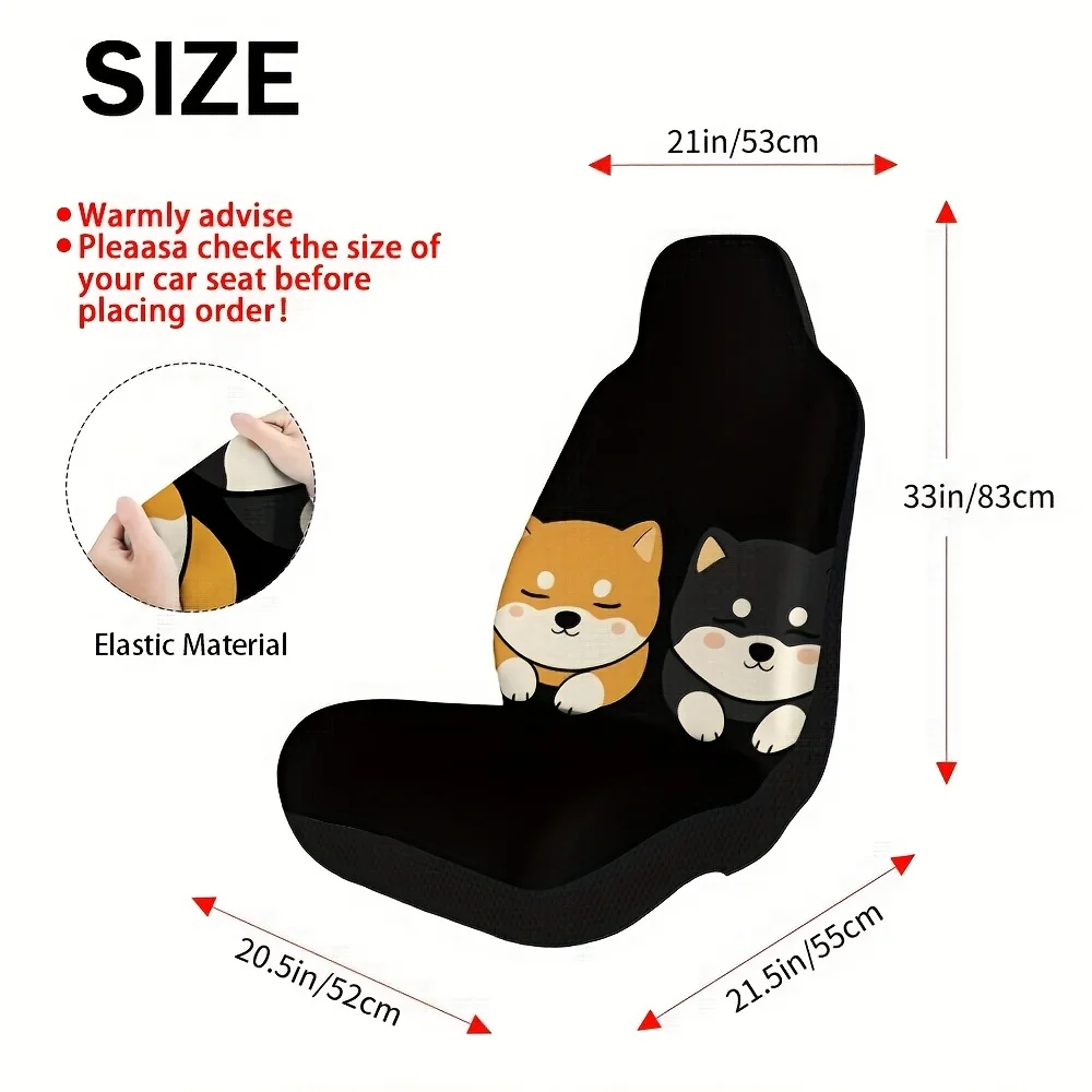 2pcs Car Seat Covers Set, Cute Sleeping Shiba Duo Print, Trendy Vehicle Seat Covers. Fits Holiday Beach Trips & Daily Grocery R