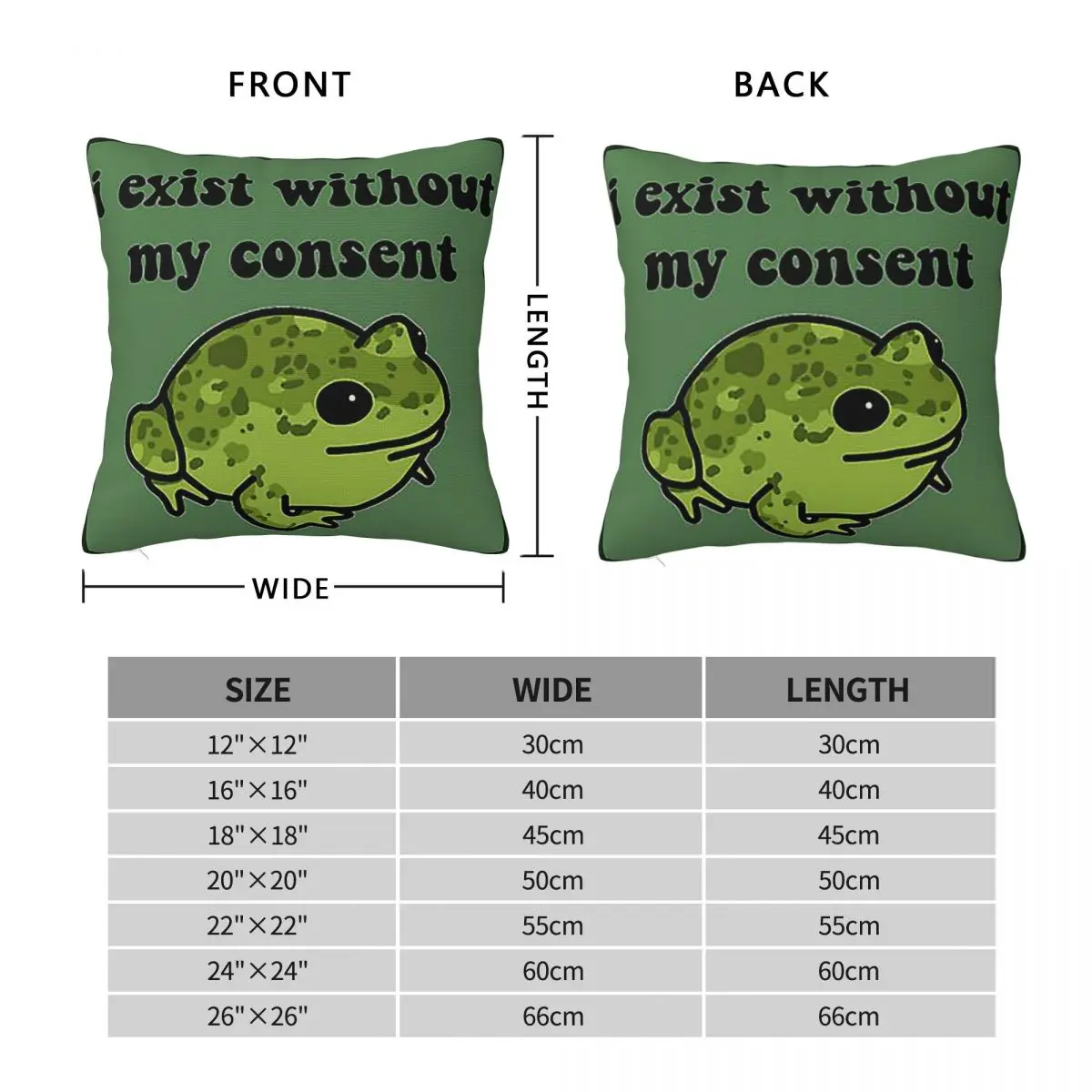 I Exist Without My Consent Frog Square Pillowcase Pillow Cover Polyester Cushion Decor Comfort Throw Pillow for Home Car