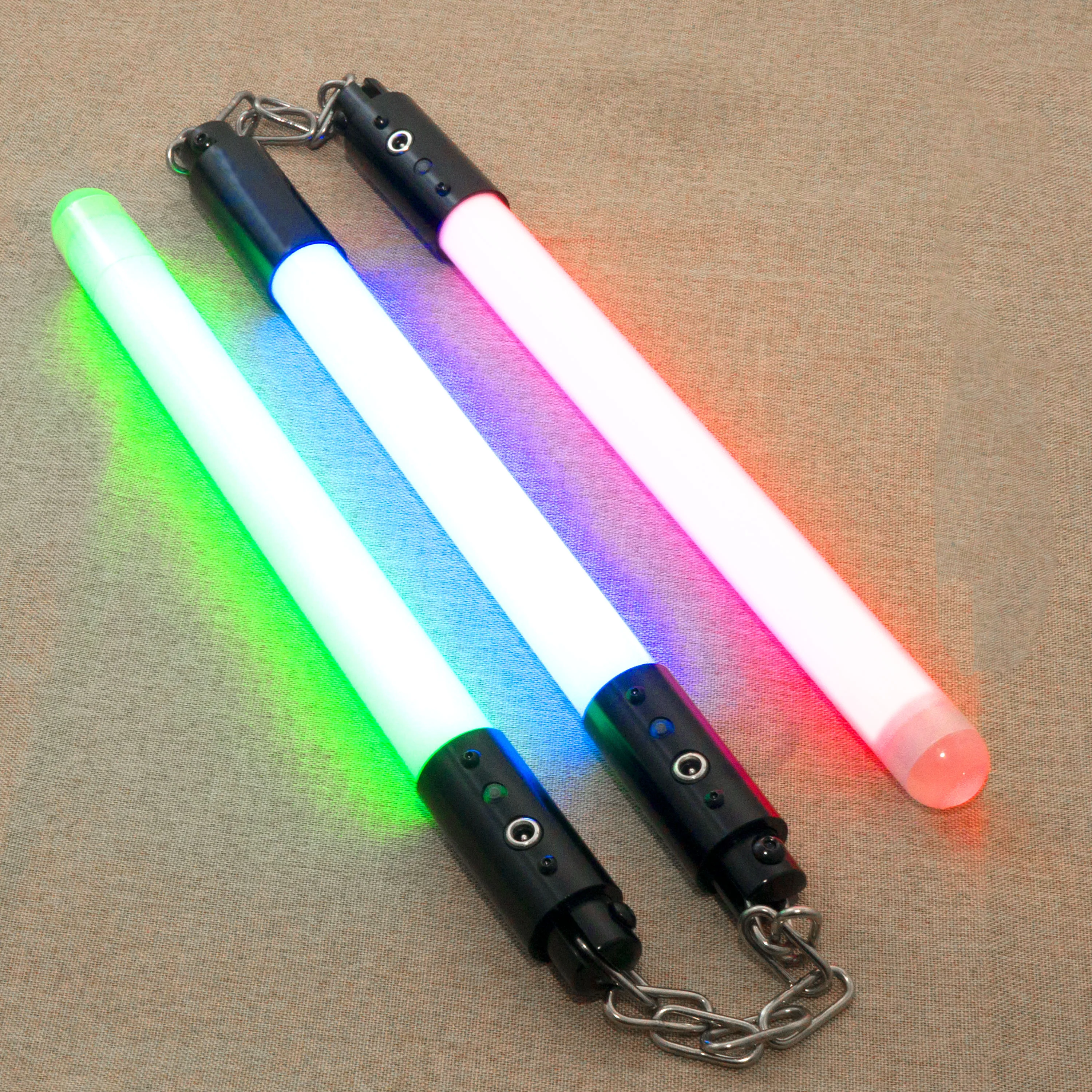 Three-section cudgel Nunchaku aluminum alloy metal pixel LED light 7 color change martial arts drill duel