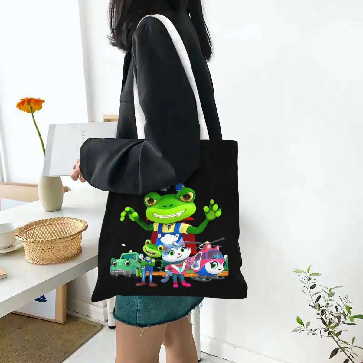 Сумки для покупок Geckos Garage, парусиновая большая сумка, складная сумка для девочек, дорожная сумка через плечо