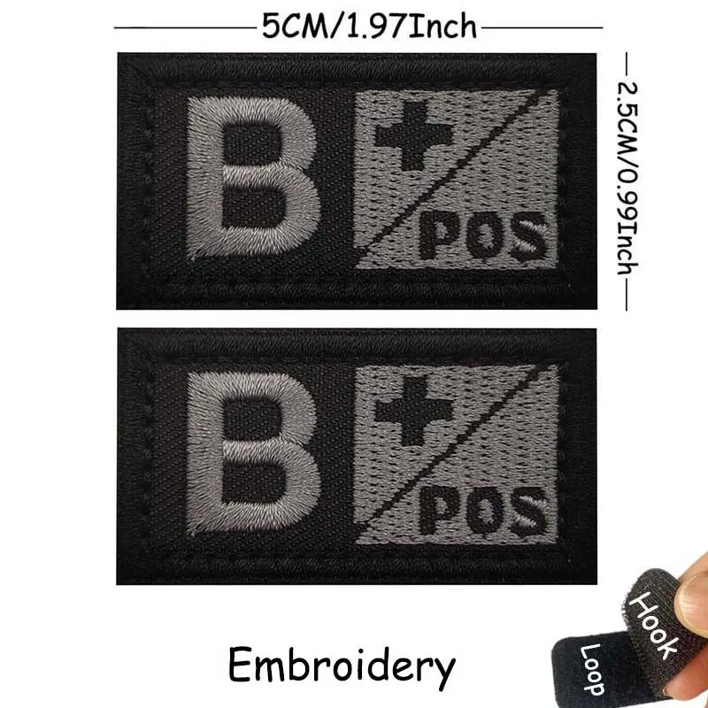 1/2 Stück, A B AB O POS-NEG Blutgruppen-Abzeichen, Stoffapplikation, Stickerei, Klettverschluss-Patches, militärischer taktischer Patch für Rucksäcke