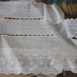 White Cotton Lace Ribbon, DIY Handmade Crafts Fabric, Hollow Floral Embroidered Lace Tape, Home Textile Decoration, 2 Yards