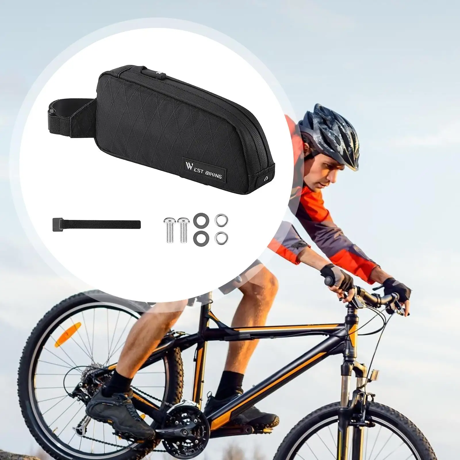 

Cycling Frame Bag Compact Nylon Polyester Top Tube Bike Saddle Pouch for Road MTB E Bicycle Packing