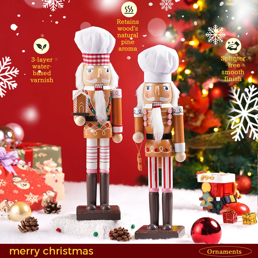 Christmas Nutcracker Chef Series Wooden Nutcracker Ornament Gingerbread Man Soldier Handcraft Doll Toy Home Desktop Decoration