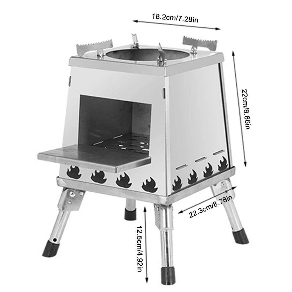 Mini estufa de leña plegable compacta, estufa de leña portátil ajustable en altura, estufa de leña de acero inoxidable para acampar al aire libre