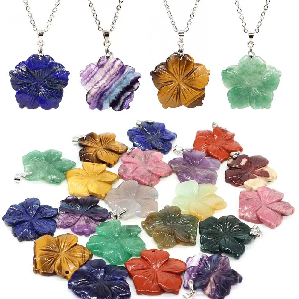

1.1'' Peach Flower Natural Stone Healing Crystal Lapis Lazuli Hand Carved Gemstone for Jewelry Making DIY Pendant Necklace Craft